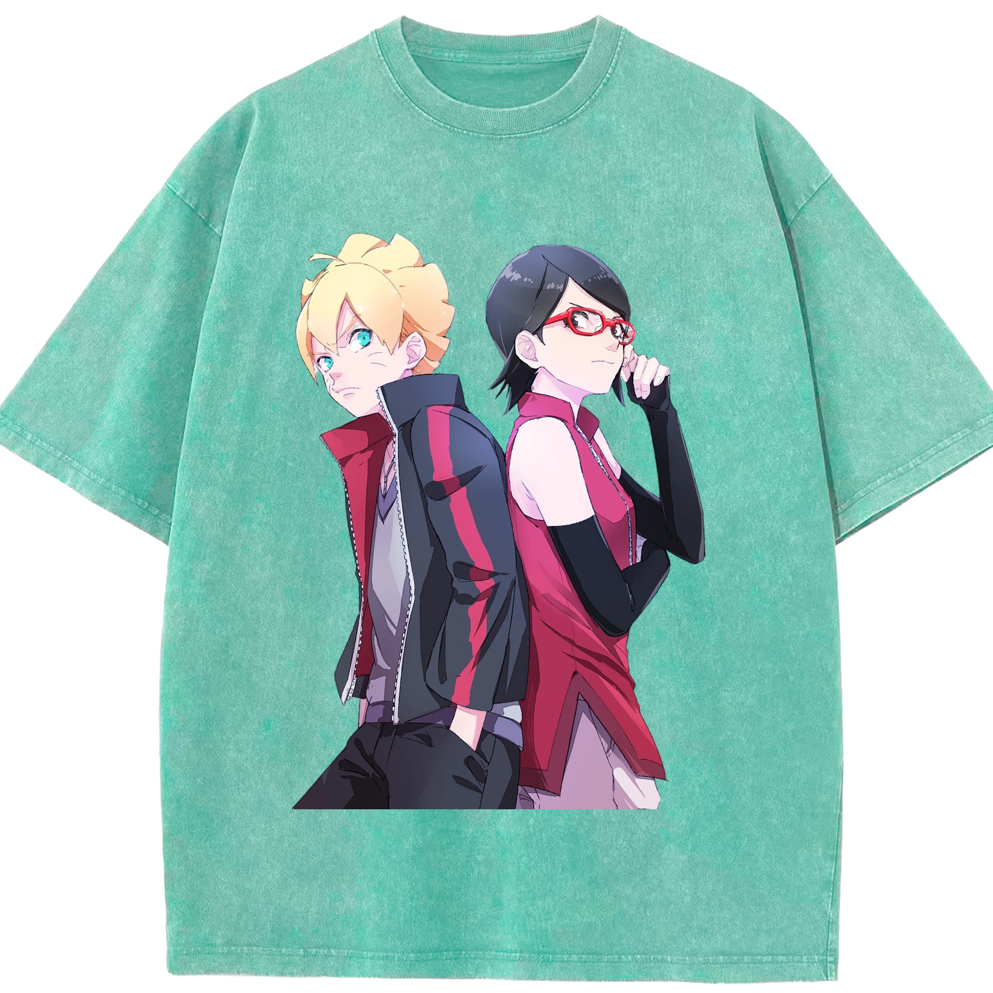 （画像用） NARUTO -ナルト- うちは サラダ Uchiha Sarada 綿100% ヴィンテージ風 半袖Tシャツ（フロントプリント）